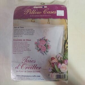 Dimensions Stamped Cross Stitch Pillow Cases Kit Roses & Ivy Set of 2‎